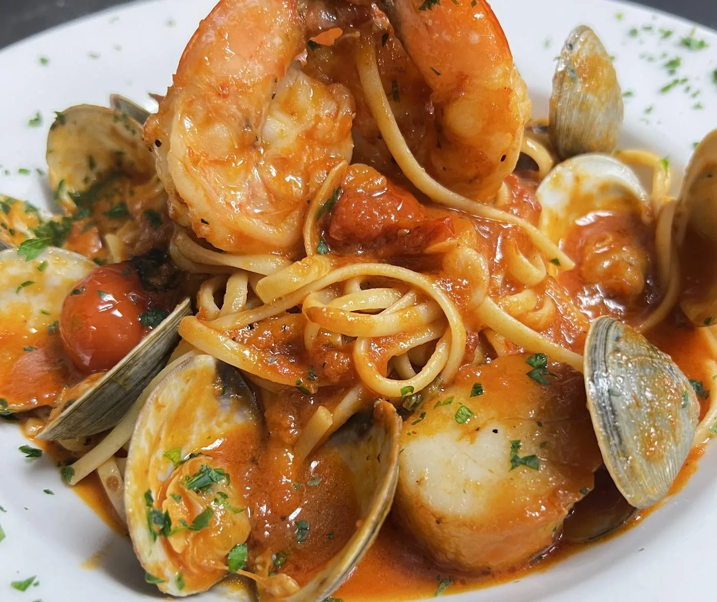 Handmade seafood pasta at Vincenzo date night Orlando