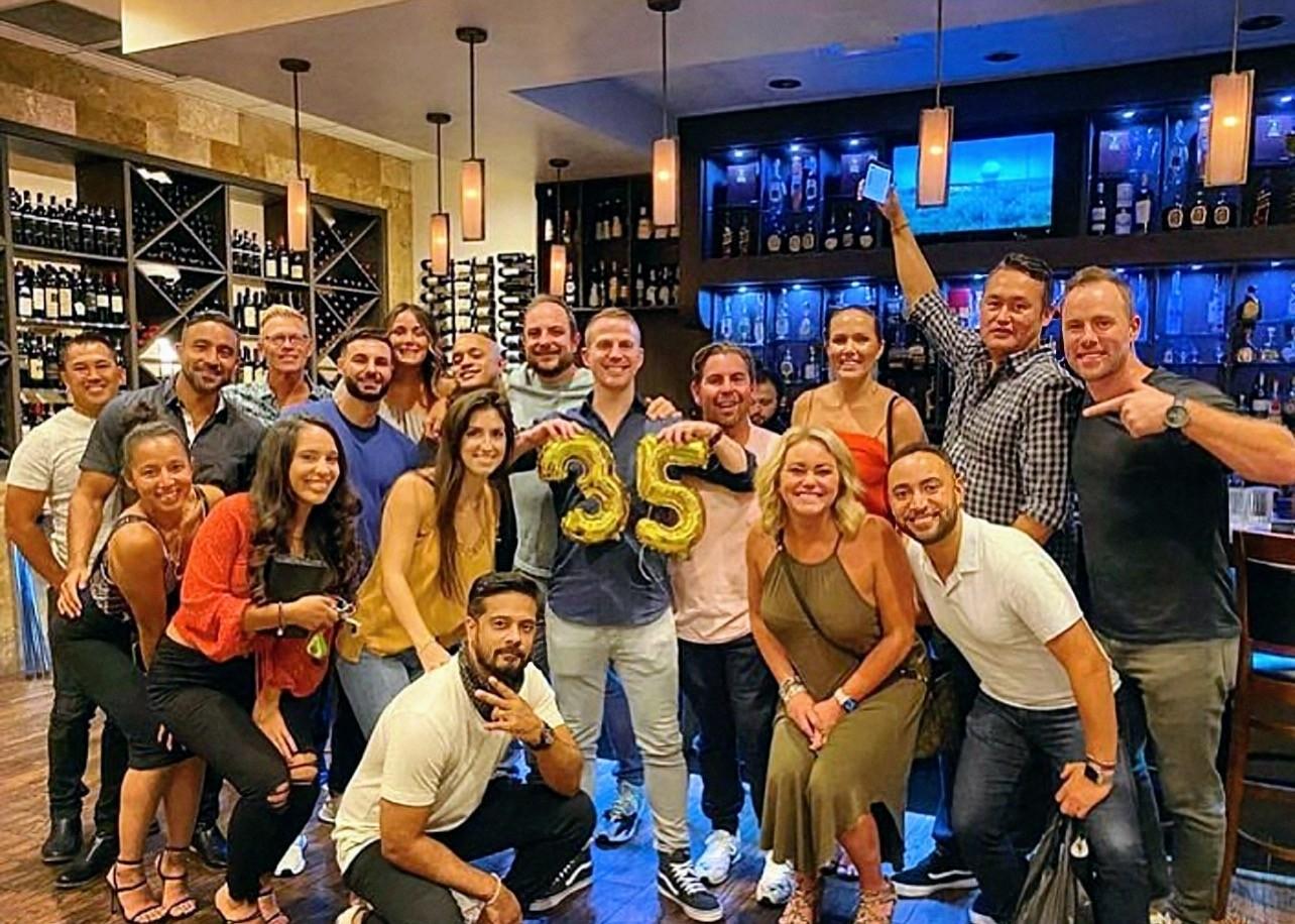35th birthday celebration group at Vincenzo bar