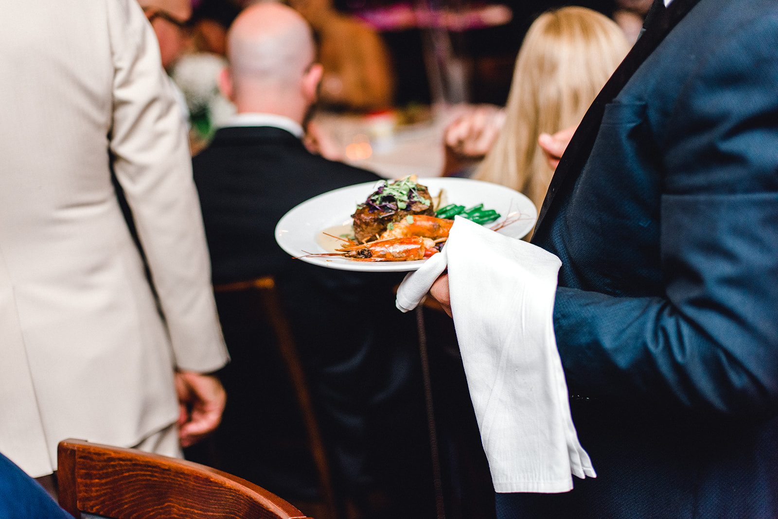 Elegant food service at rehearsal dinner